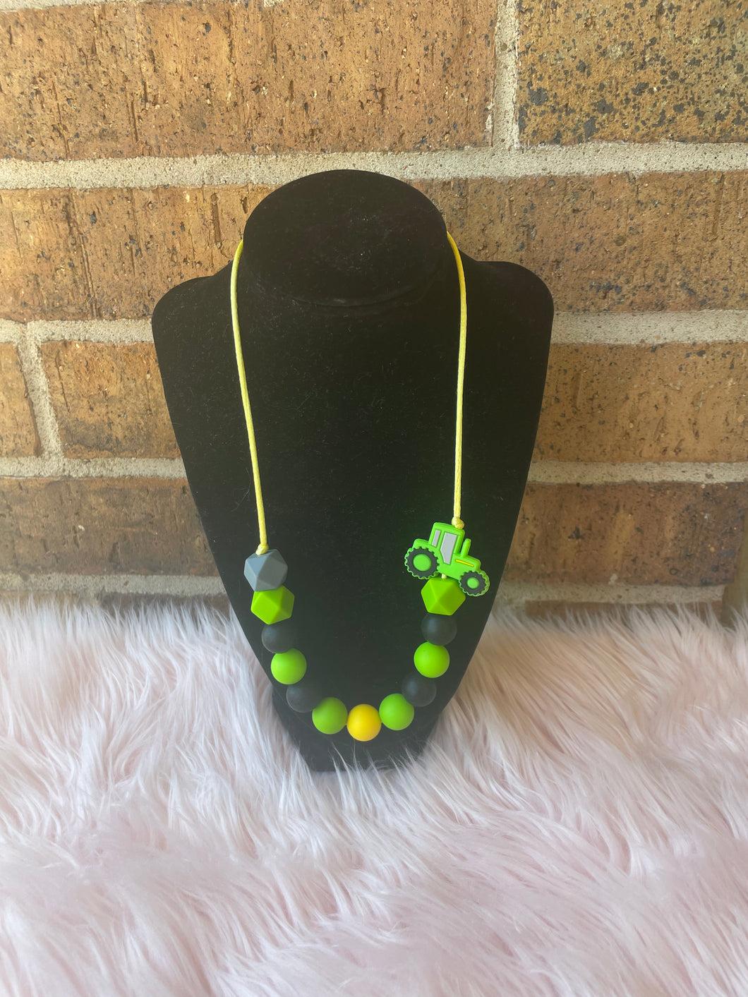 Green Tractor Teething Necklace