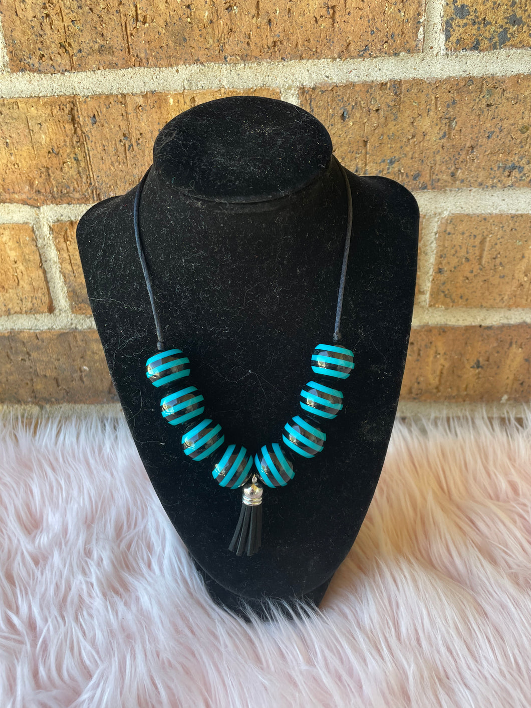 Black-Teal Stripes Tassel