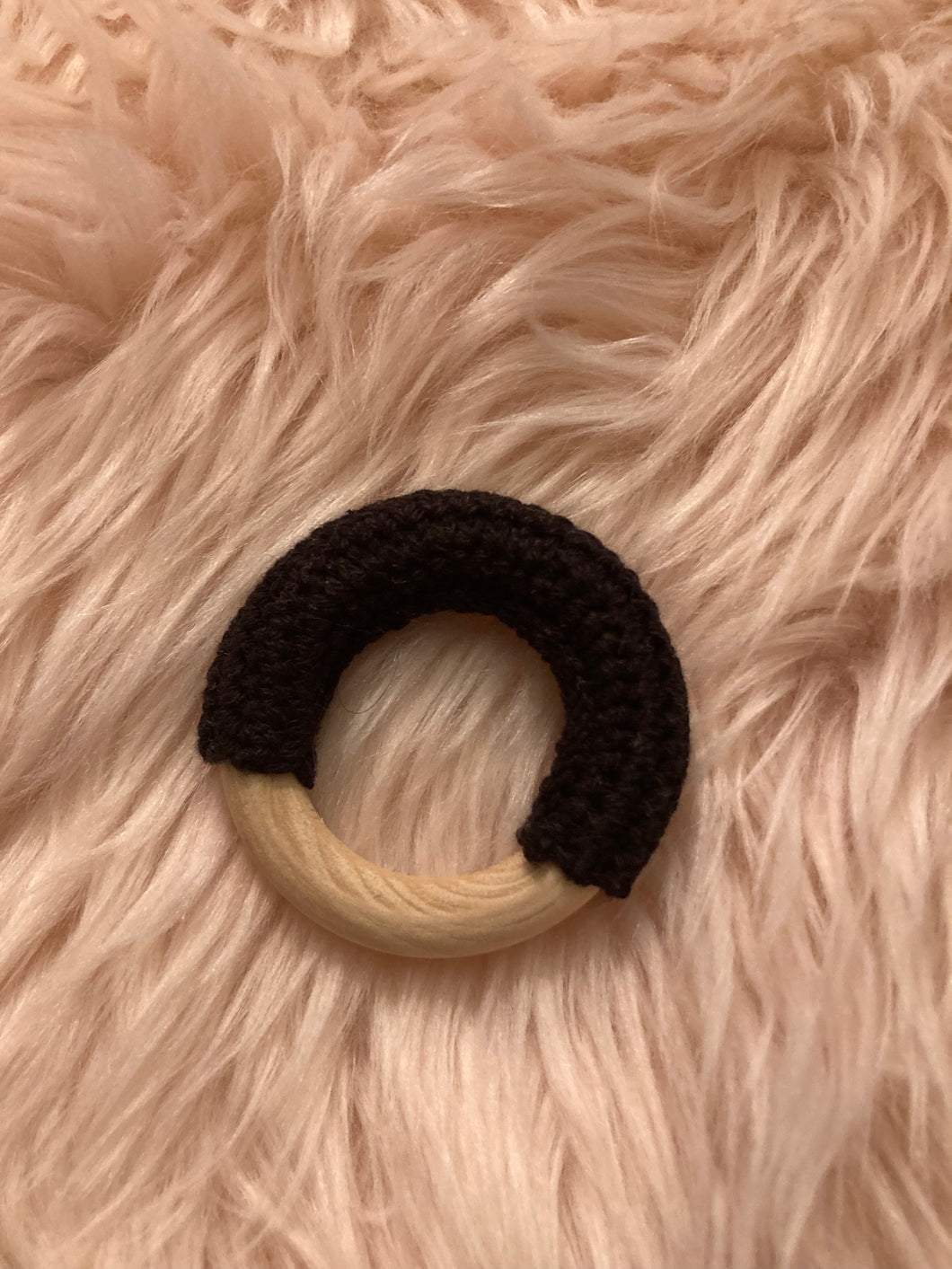 Black Crochet Wooden Teething Ring