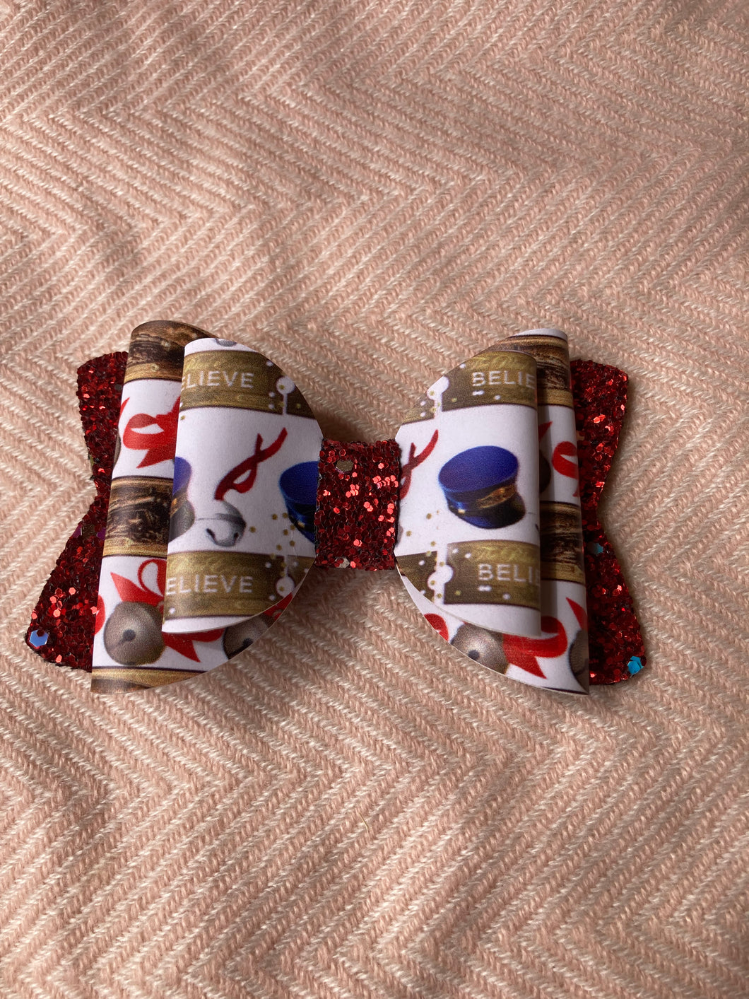 Believe Polar Express Fax Leather Bow Clip